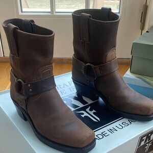 Frye Brown Leather Harness Cowboy Boots